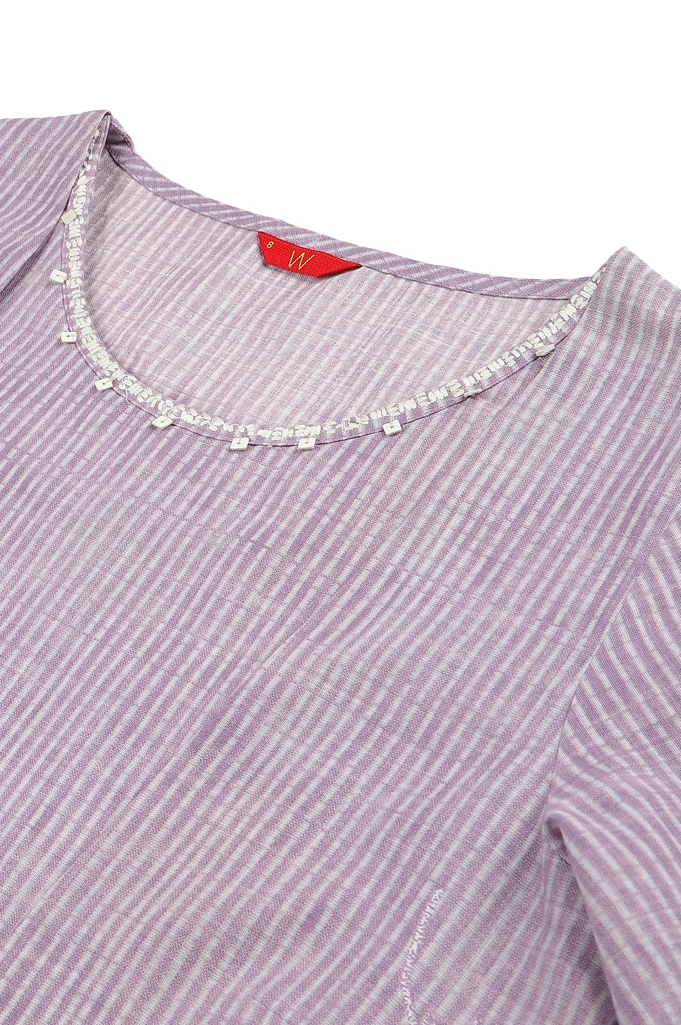 W For Woman Purple Floral Printed Cotton Regular Kurta With Thread Embroidery