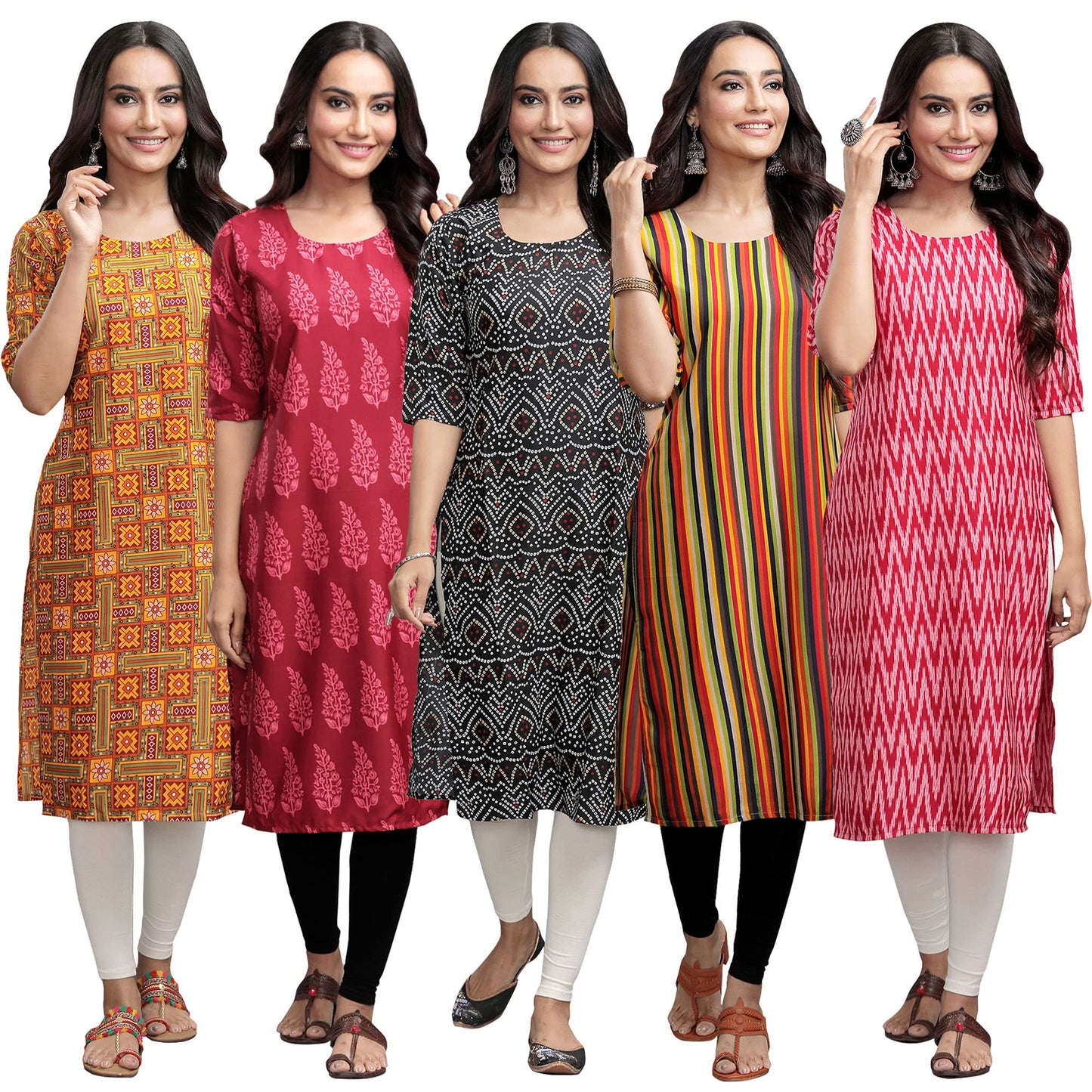 Pinkmint Women's Crepe Digital Print Straight Kurta (333-337-373-356-328-XL) [Pack of 5]