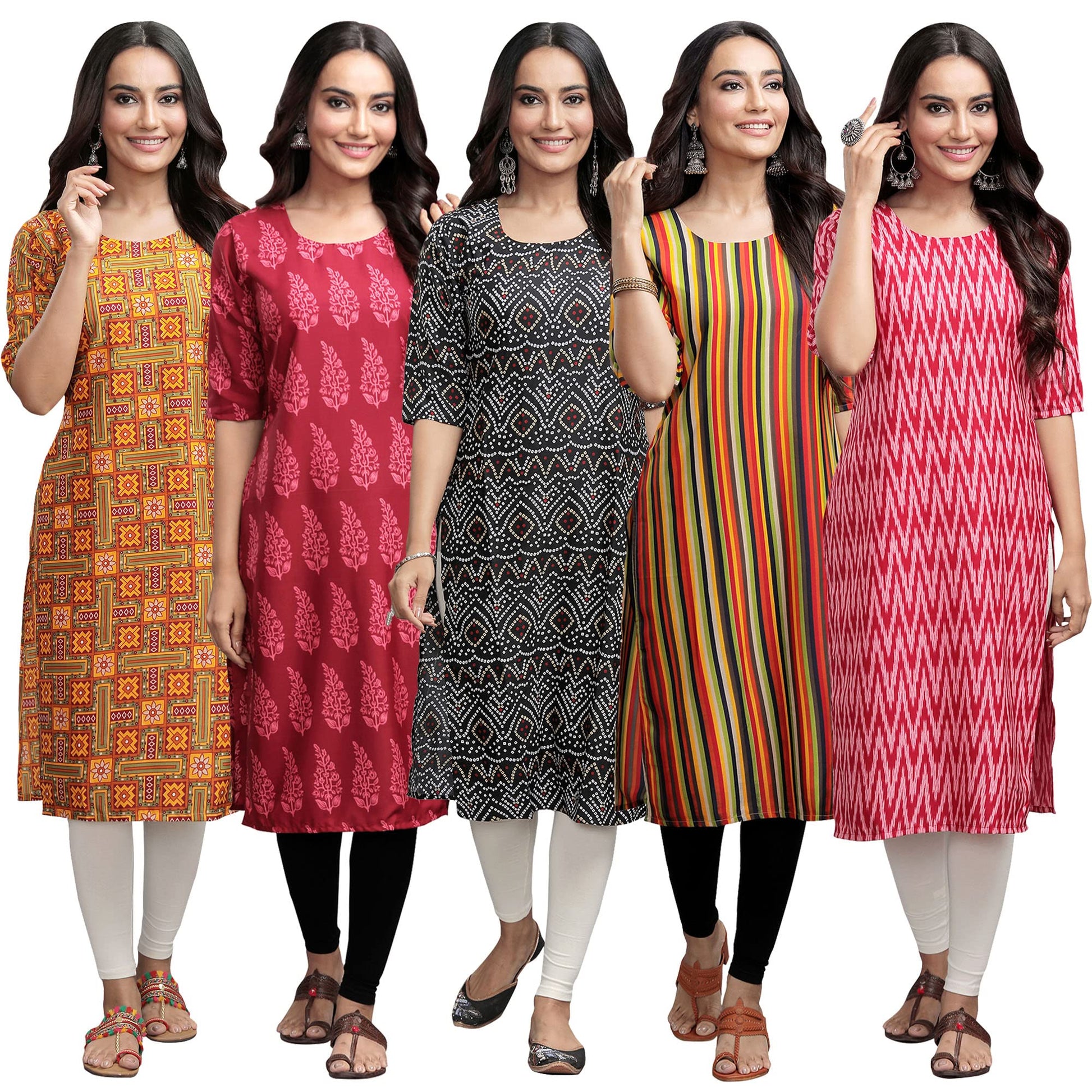 Pinkmint Women's Crepe Digital Print Straight Kurta (333-337-373-356-328-XL) [Pack of 5]