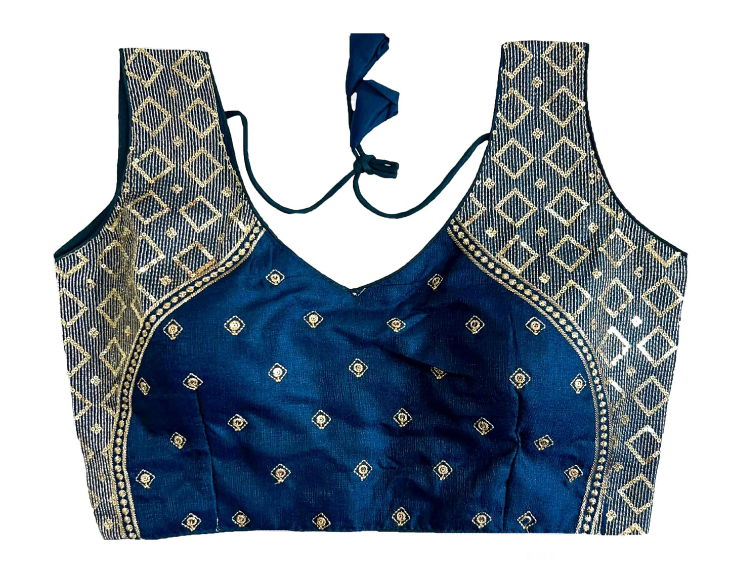 Pujia Mills Womens Sequin Embroidered V Neck Sleeveless Readymade Saree Blouse Indian Ethnic Designer Stitched Womens Readymad