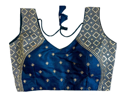 Pujia Mills Womens Sequin Embroidered V Neck Sleeveless Readymade Saree Blouse Indian Ethnic Designer Stitched Womens Readymad