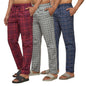 XYXX Mens Super Combed Cotton Checkered Checkmate Pyjamas [Pack of 3] Elasticated Waist, Drawstring | Loungewear for Men in Blu
