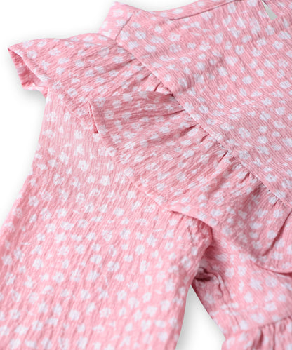 Beebay Kids Girls Abstract Print Ruffle Dress Light Pink