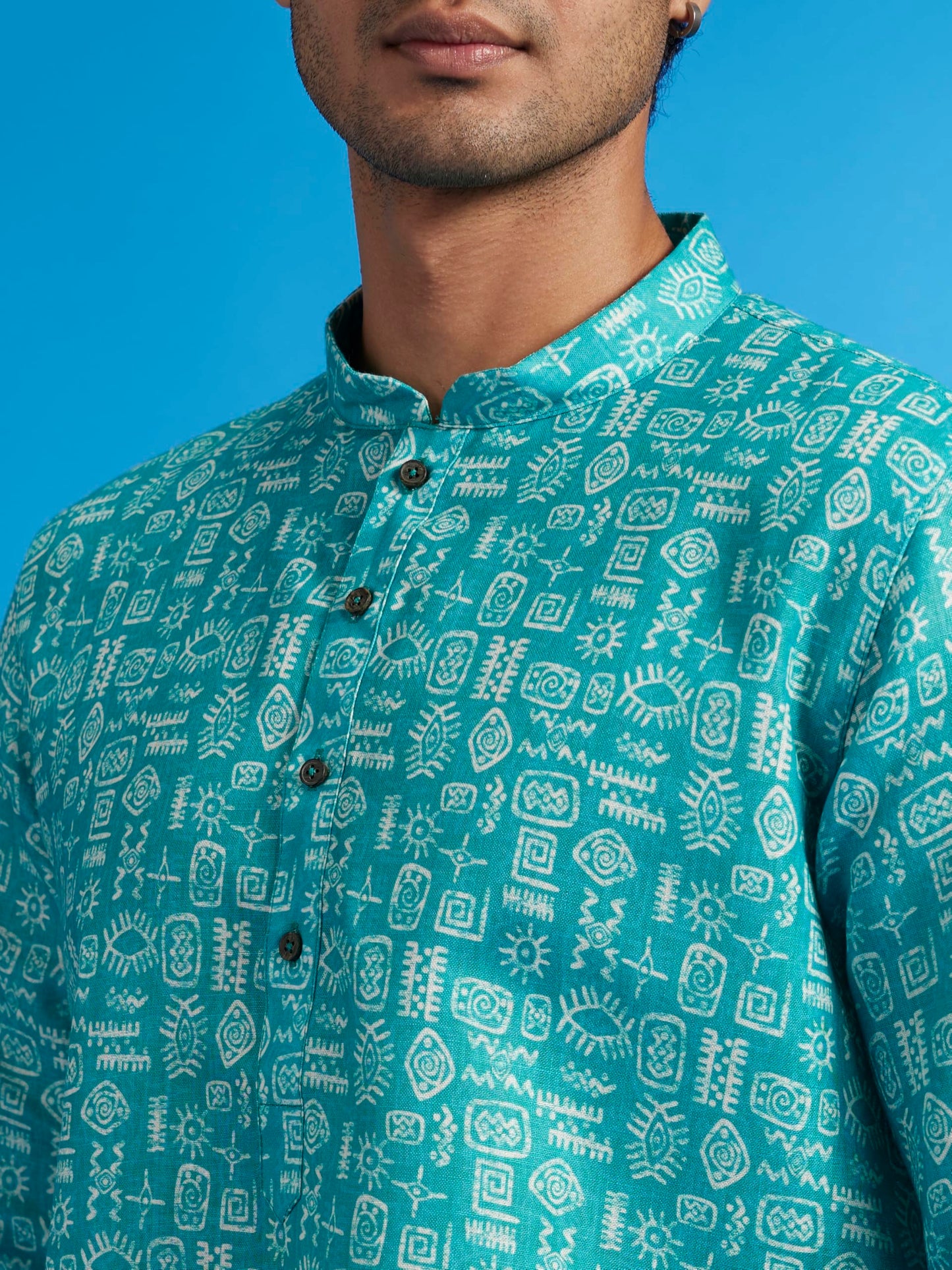 Diwas By Manyavar MenS Cotton Blend Printed Kurta (Blue,S)