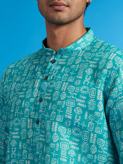 Diwas By Manyavar MenS Cotton Blend Printed Kurta (Blue,S)