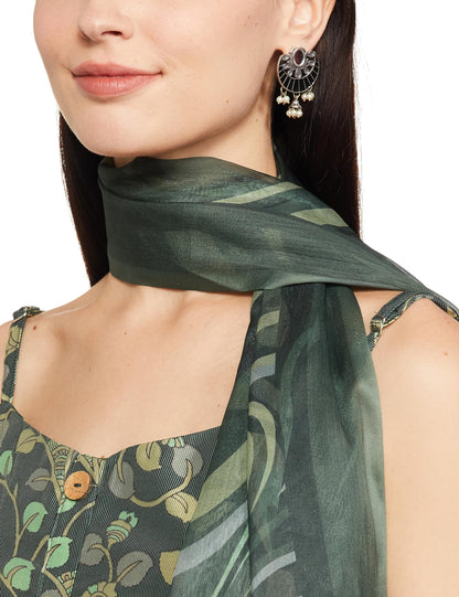 KETCH Women's Polyester Blend Regular Fit Printed Sleeveless Kurta With Pant & Dupatta