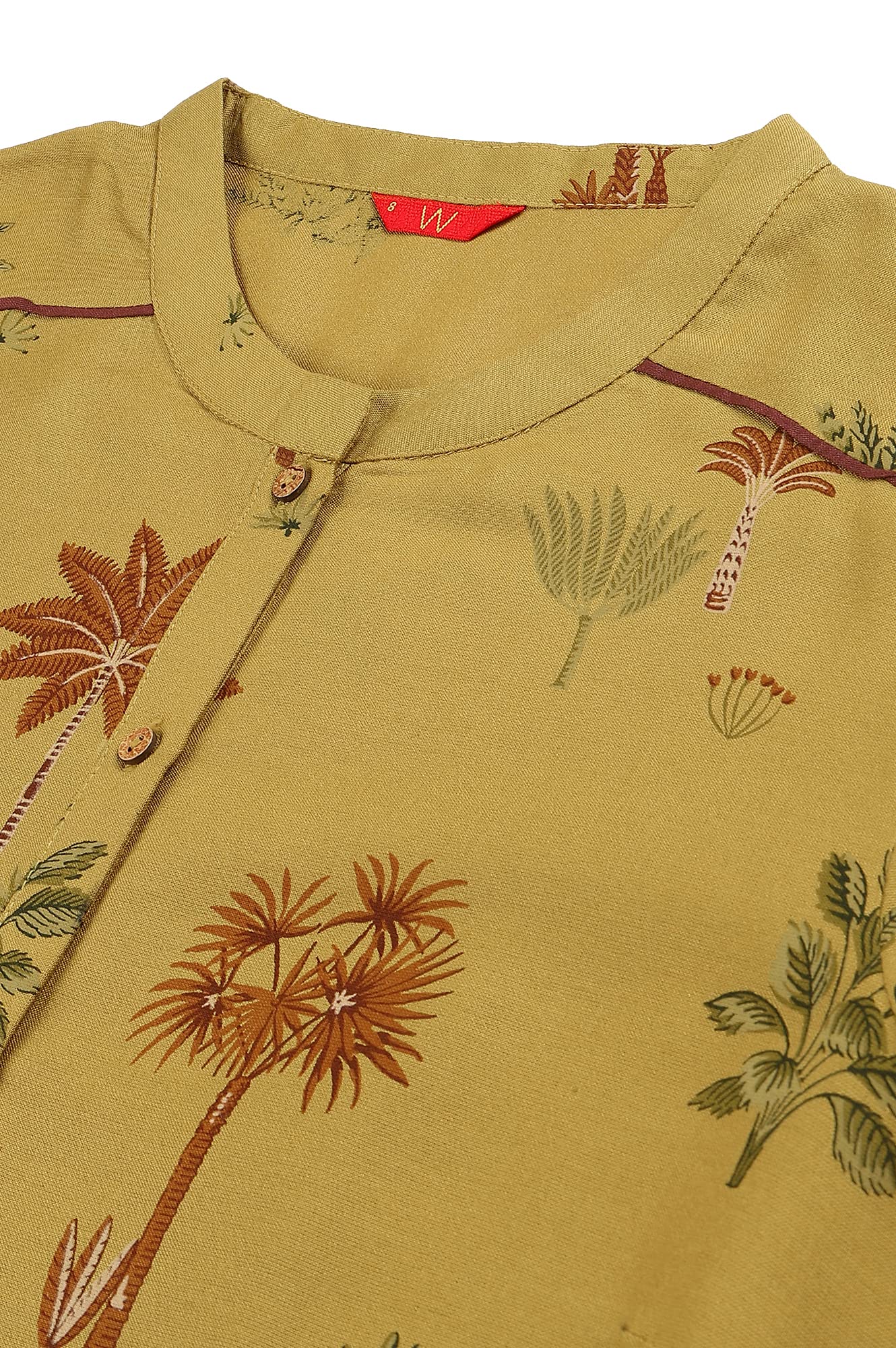 W For Woman Mustard Rayon Printed Button Down Kurta