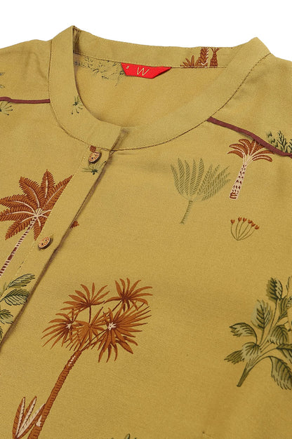 W For Woman Mustard Rayon Printed Button Down Kurta