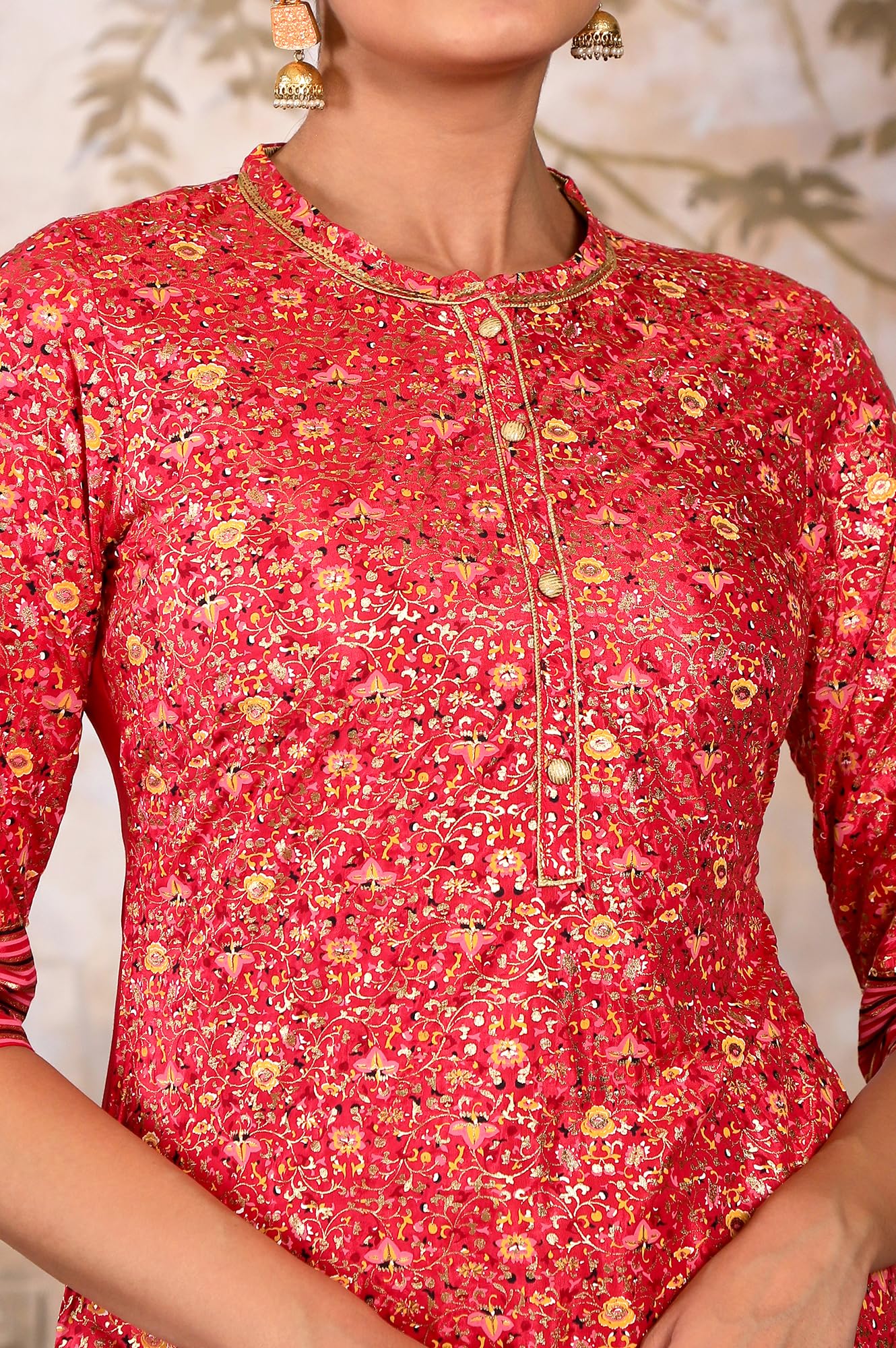 Aurelia Women Viscose Regular Bitter Sweet Shantung Floral Printed Straight Kurta