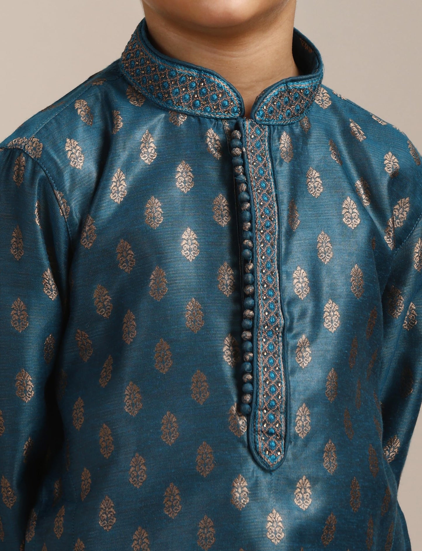 Manyavar Boys Grey Art Silk Kurta Pyjama Set(10-12 Years)
