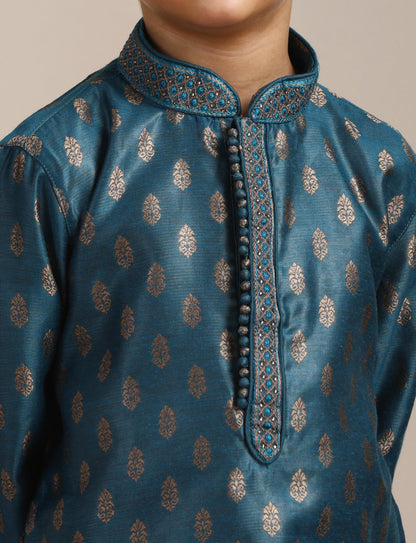 Manyavar Boys Grey Art Silk Kurta Pyjama Set(10-12 Years)