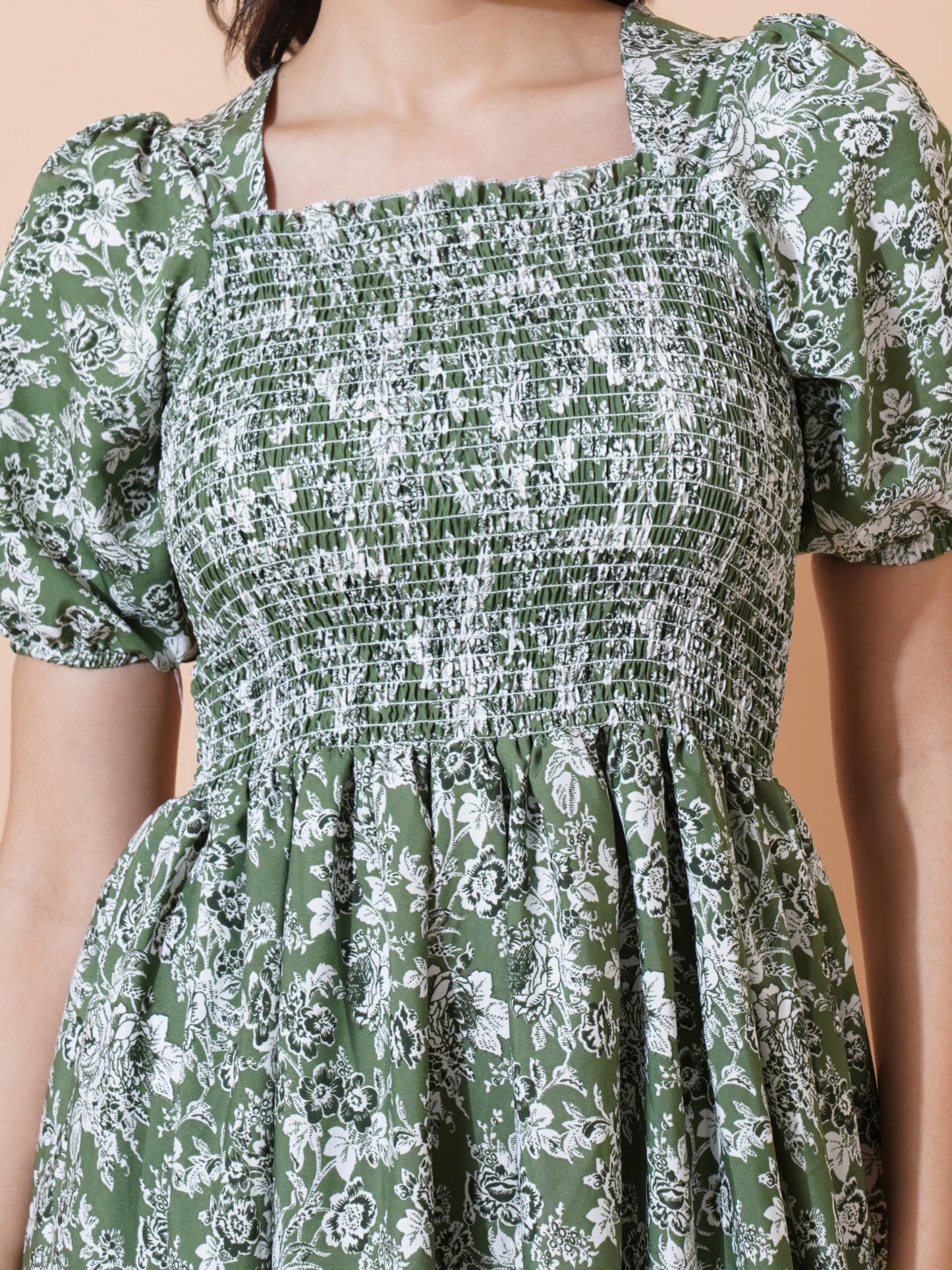 KZULLY | Elegance: Smocked A-line Midi Dress - Superior Comfort & Chic Style