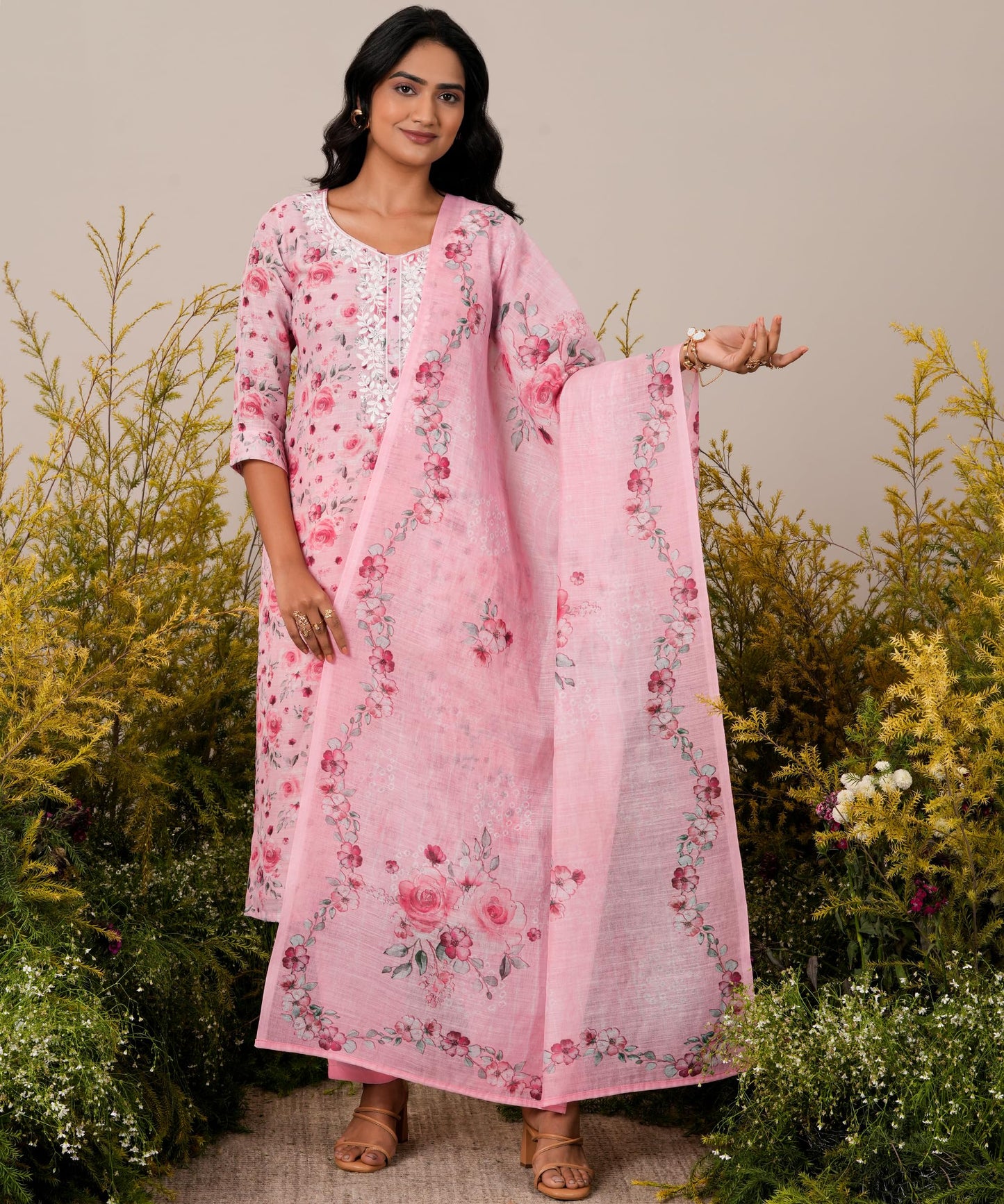 Libas WomenS Linen Kurta Set (27257_Pink