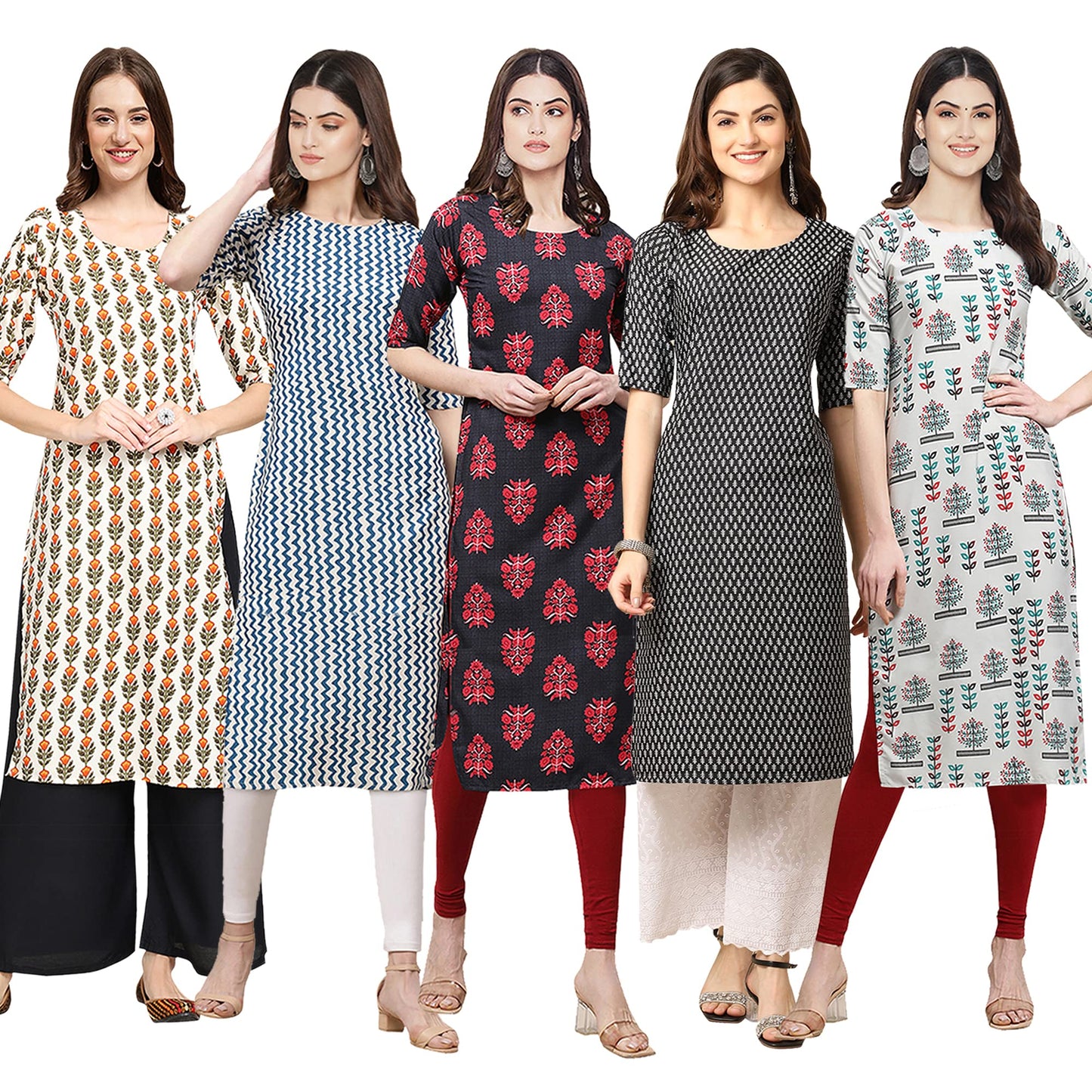 Pinkmint Designer Woman's Crepe Multicolored Straight Kurta [D-352-331-345-377-340-XL]