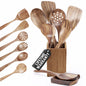 STORE INDYA 8 Piece Wooden Spoons for Cooking,Wood Kitchen Cooking Utensil Set for Nonstick Pans and Cookware | Wooden Utensil Set with Spoon Rest and Holder | Lightweight, Heat Resistant, Non Toxic