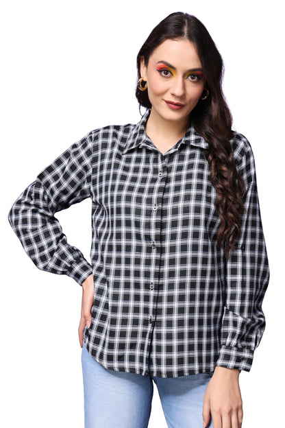 POPWINGS Casual Checks Print Cotton Full-Sleeves Shirt for Women | Stylish Summer Shirt