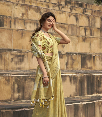 Pujia Mills Woman Soft Linen Saree With Zari Woven Design Cotton Saree Zari Border Saree Indian Ethnic Wear Saree Cotton Saree C