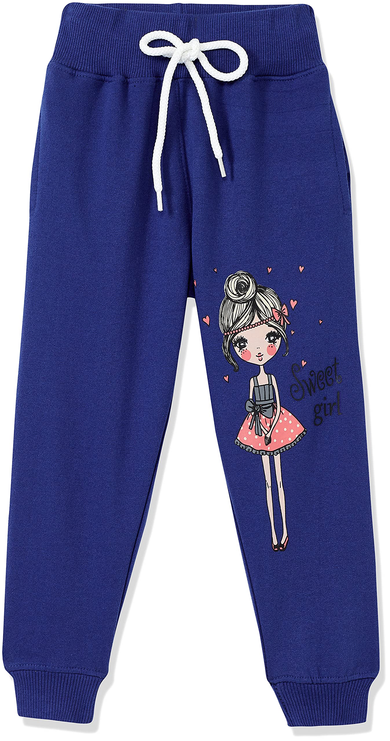 T2F Girls Regular Fit Printed Cotton Joggers Track Pants Royal Blue