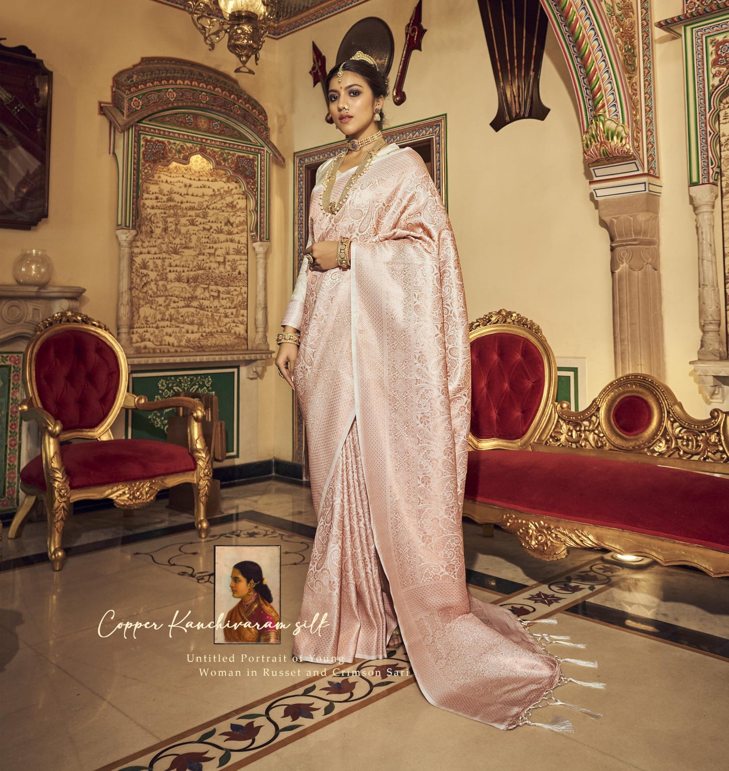 Pujia Mills Womans Handloom Banarasi Silk Saree With Zari Weaving Indian Ethnic Wear Jacquard Silk Saree Weaving Zari Border Sar