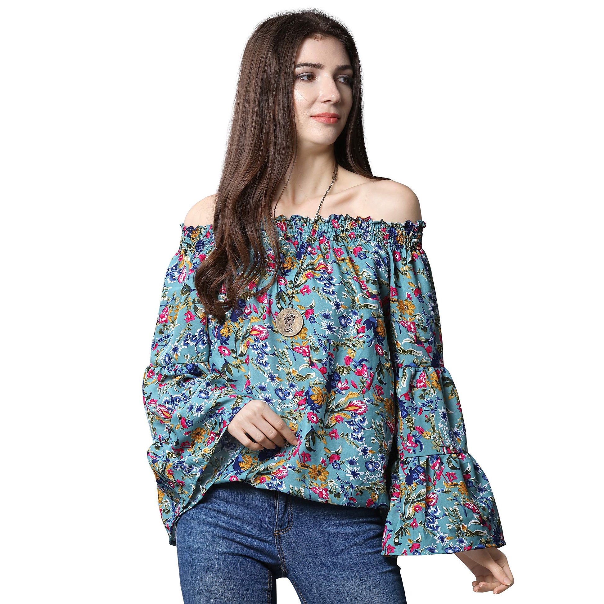 Oomph! Off Shoulder Tops for Women, Blue - mt239