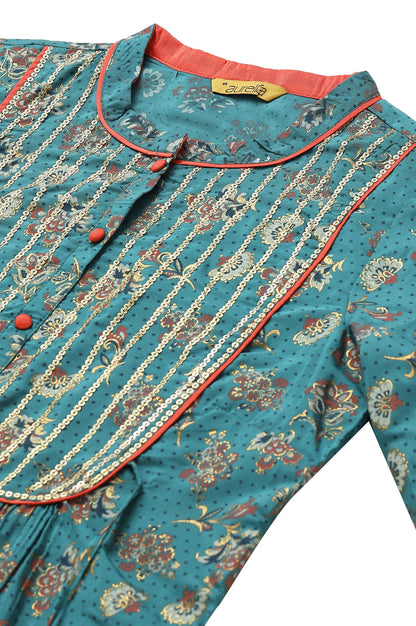 Aurelia Green Foil Sequin Regular Kurta For Women