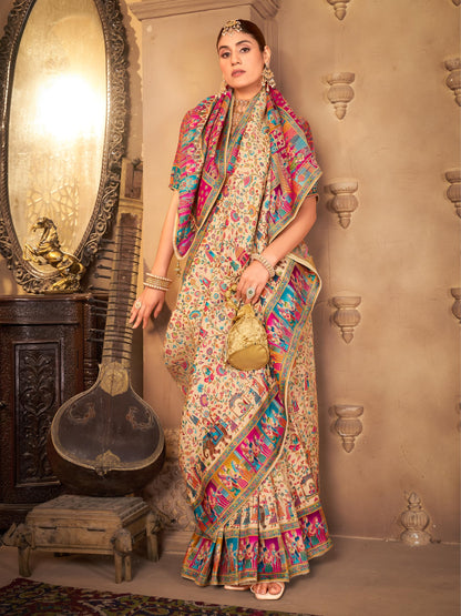 Glory Sarees WomenS Luxurious Dola Pure Silk Original Saree Position Print Work Madhubani Inspired Motifs Banarasi Kanjivaramwil