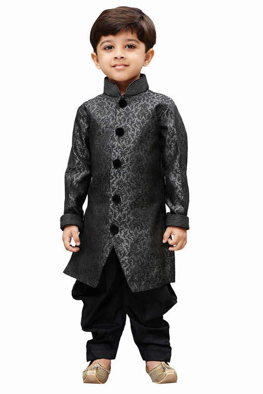 Jbn Creation Boys Silk Blend Grey Sherwani And Patiala Dhoti Set - Elegance Redefined For Kids | Indo Style Sherwani With Cowl S