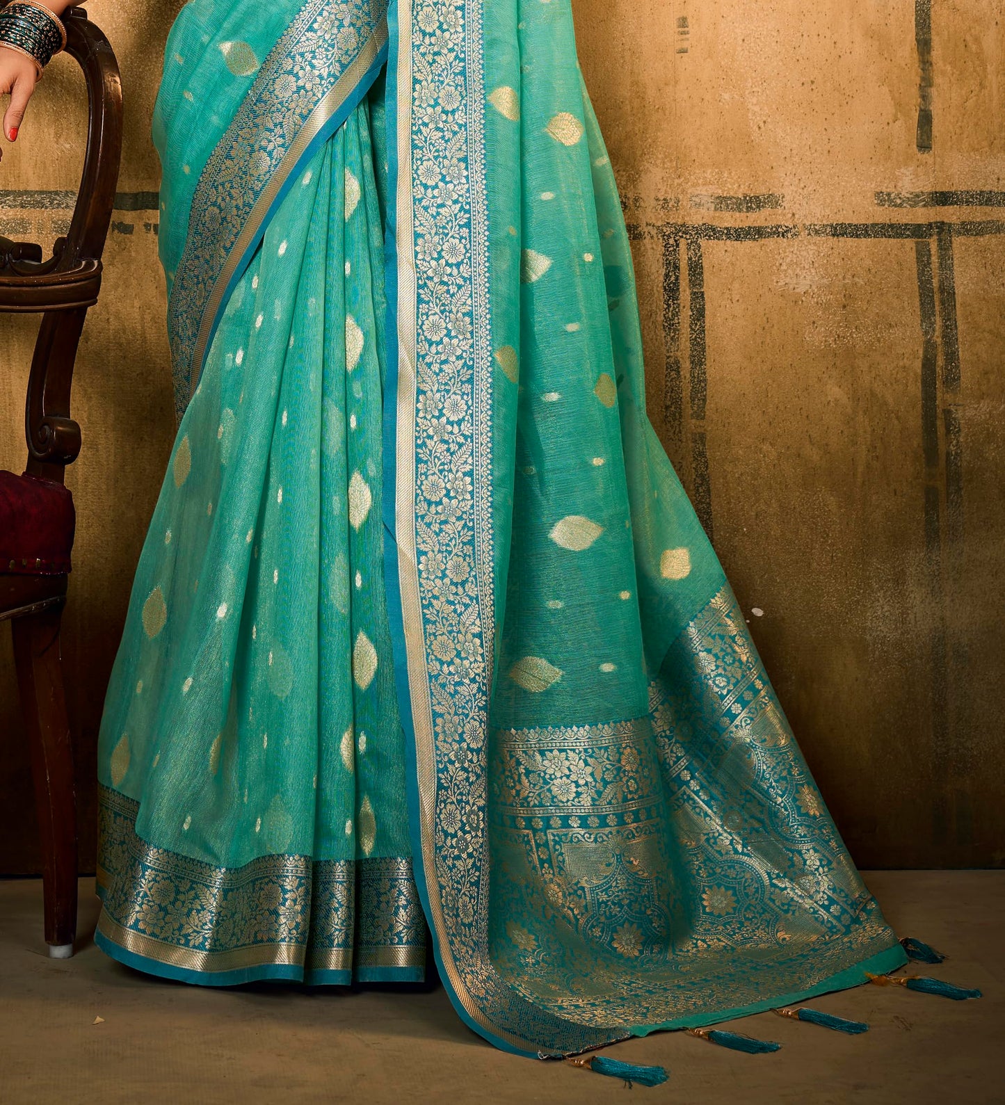 Pujia Mills Women Banarasi Woven Tissue Silk Saree With Zari Butta Work Indian Ethnic Wear Designer Wedding Saree 2025 Woven Gol