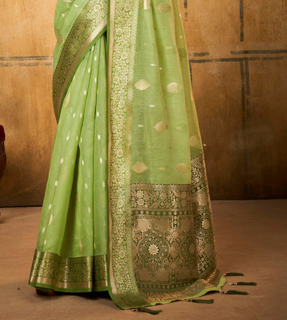 Pujia Mills Women Banarasi Woven Tissue Silk Saree With Zari Butta Work Indian Ethnic Wear Designer Wedding Saree 2025 Woven Gol