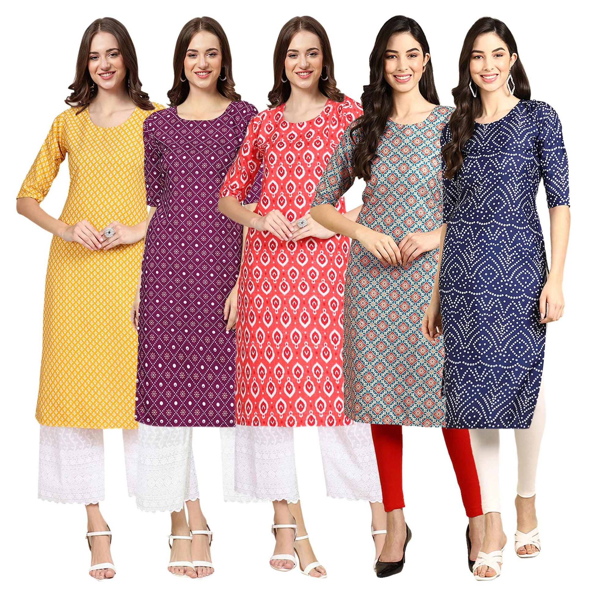 Pinkmint Women's Crepe Digital Print Straight Kurta{Pack of 5}[WP-346-348-349-369-353]