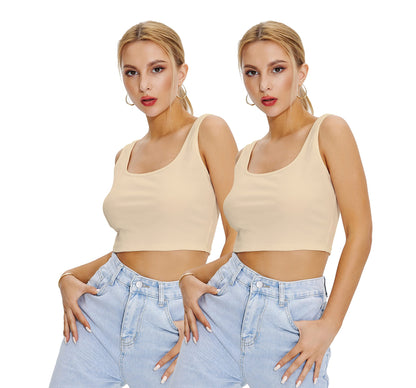 Shasmi Womens & Girls Solid Ribbed Square Neck Collarless Sleeveless Slim Fit Simplicity Tank Tops (Pack of 2) (TOP 36 Skin Sk