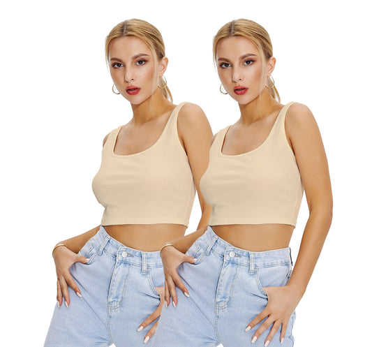 Shasmi Womens & Girls Solid Ribbed Square Neck Collarless Sleeveless Slim Fit Simplicity Tank Tops (Pack of 2) (TOP 36 Skin Sk