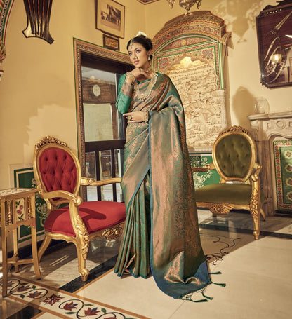 Pujia Mills Womans Handloom Banarasi Silk Saree With Zari Weaving Indian Ethnic Wear Jacquard Silk Saree Weaving Zari Border Sar