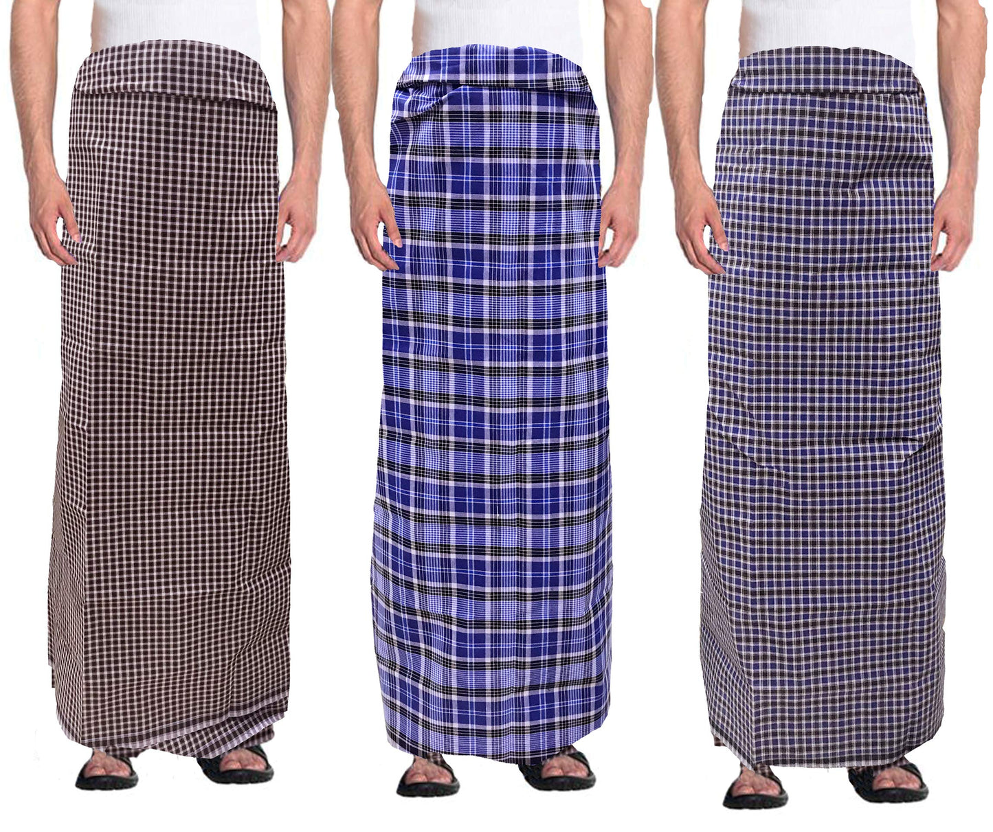Weavers Villa MenS 100% Cotton Multicolored Unstiched Lungi (2 Mtrs) - Pack Of 3