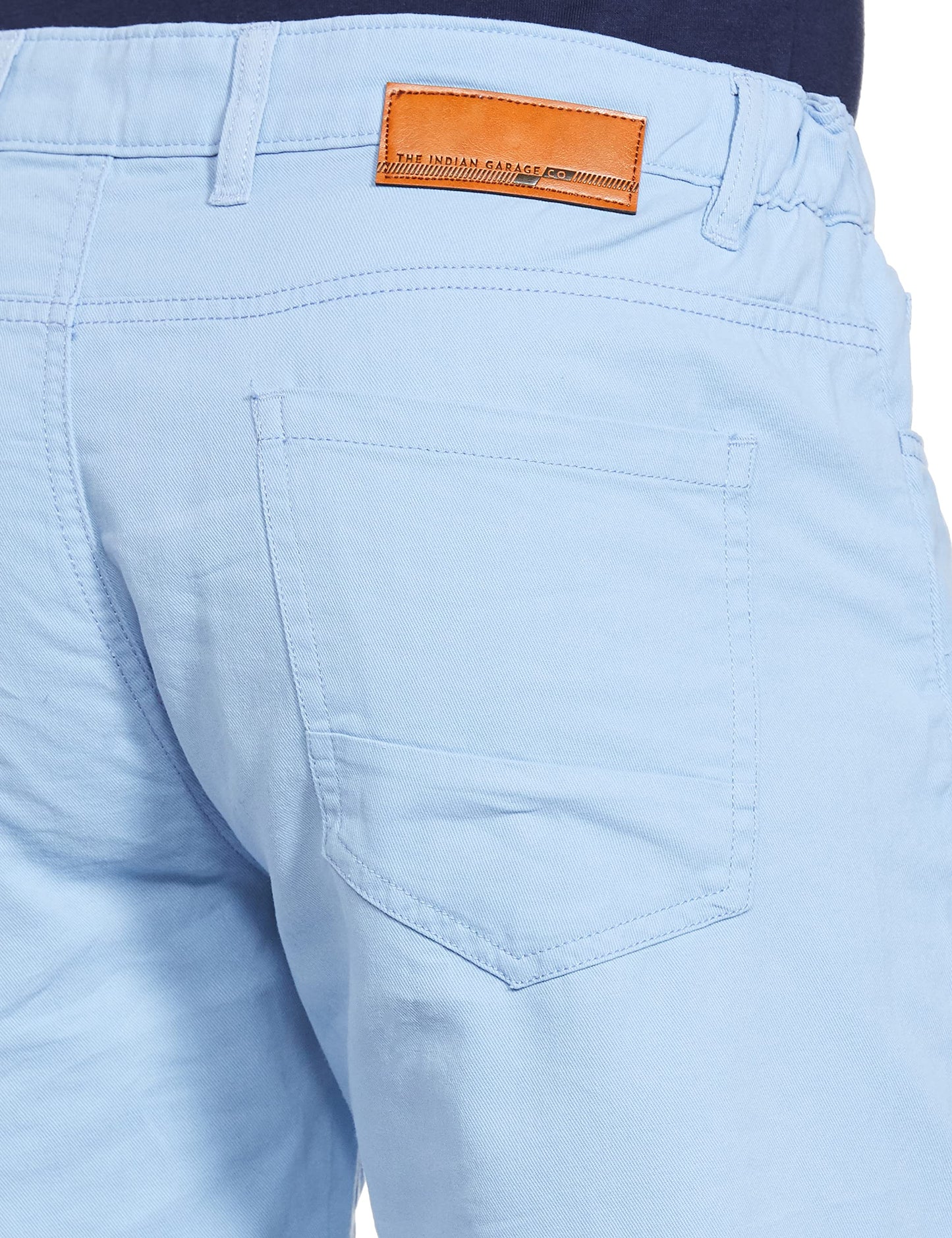 The Indian Garage Co Men Slim Fit Solid Mid-Rise Chino Shorts Lt Blue