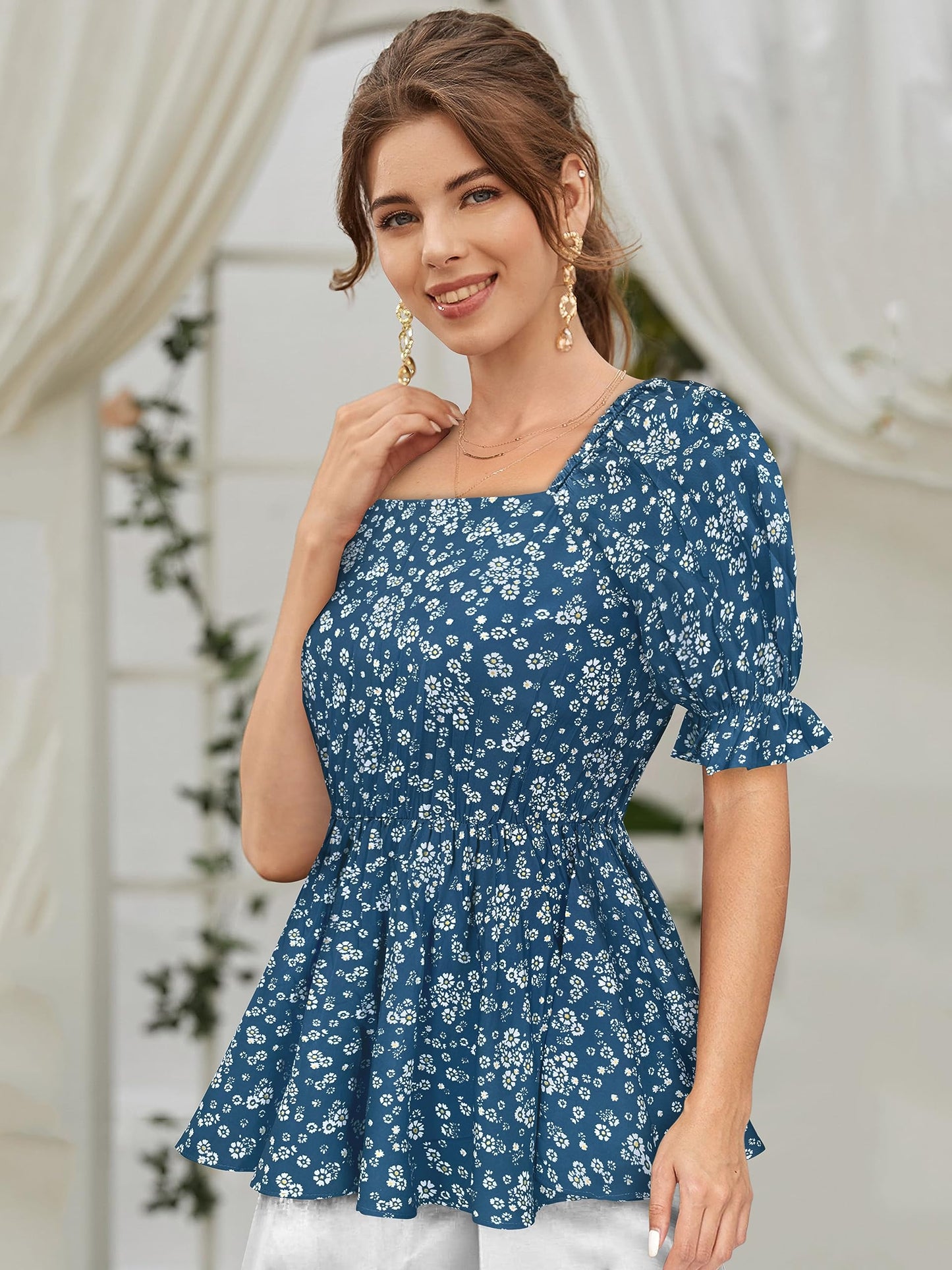 TOOCHKI Womens Floral Regular Fit Top (Toochki104-TP_Teal