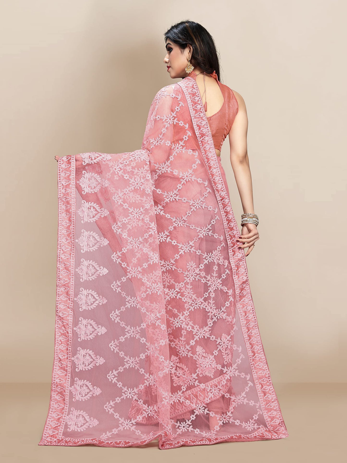 Ekasya WomenS Net Embroidered Floral Embroidered Saree And Unstitched Blouse Piece | Sari For Wedding | Festive Sarees For Wome