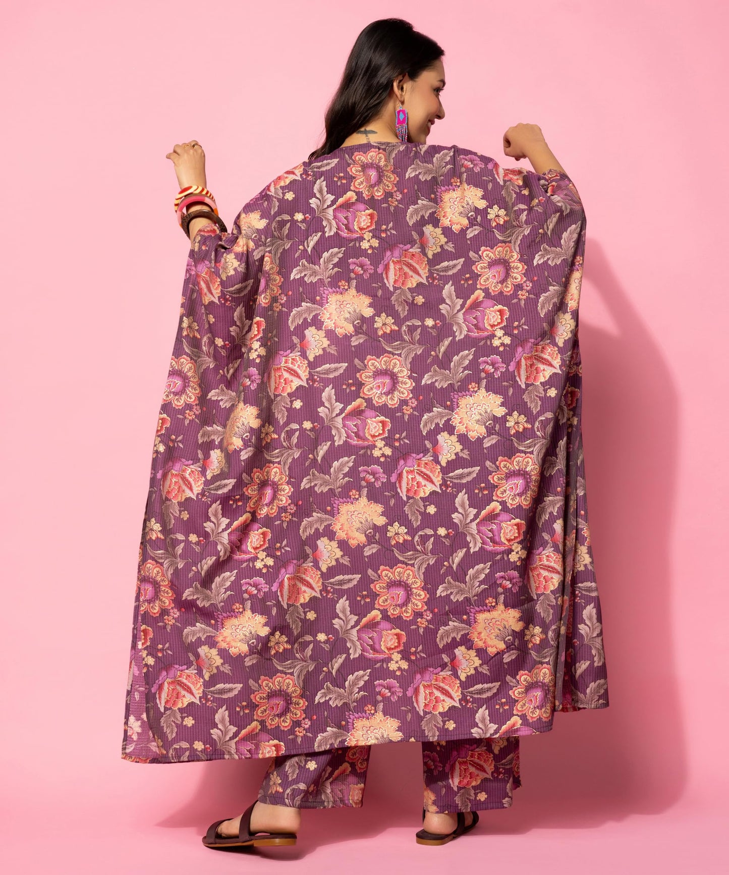 Libas WomenS Burgundy Printed Cotton Blend Co-Ords (Pack Of 3) (35516