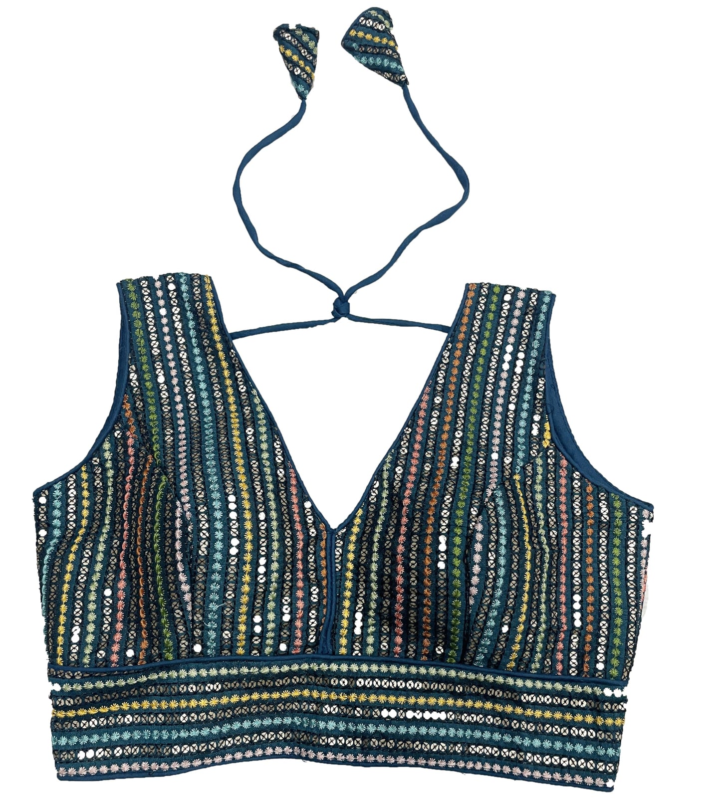 Pujia Mills Womens Sleeveless Readymade sabyasachi Pattern V Neck Blouse Embroidery Work with Sequence Blouse Indian Ethnic wea