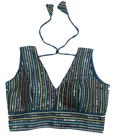 Pujia Mills Womens Sleeveless Readymade sabyasachi Pattern V Neck Blouse Embroidery Work with Sequence Blouse Indian Ethnic wea