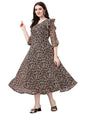 Fashion2Wear WomenS Georgette Midi Dress With Round Neck Floral Printed A Line Style Knee Length 3/4Th Puff Sleeves And Regular