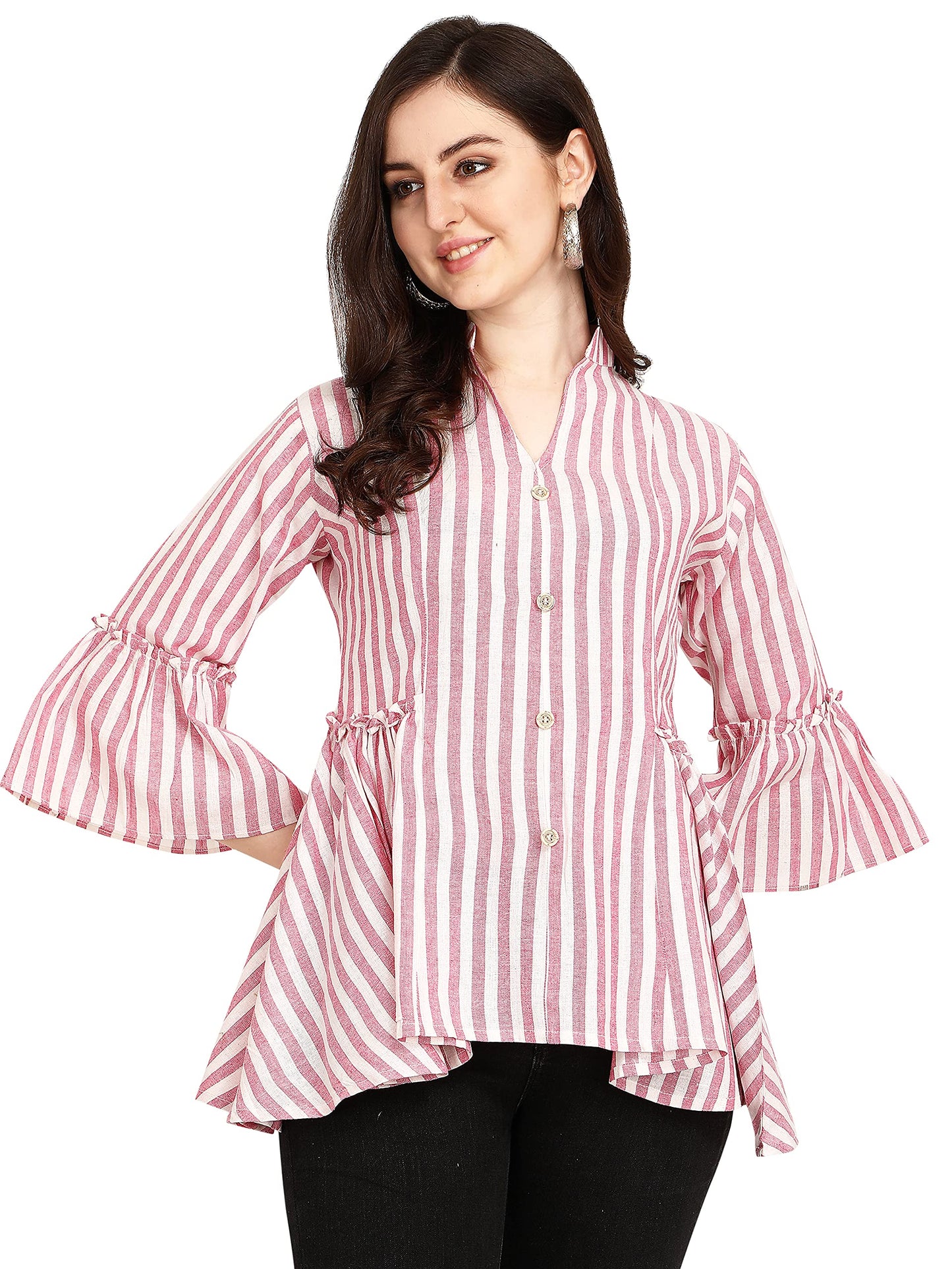 OM SAI LATEST CREATION Women Striped Top with Half Sleeves for Office Wear, Casual Wear, Under 399 Top for Women/Girls Top (Smal