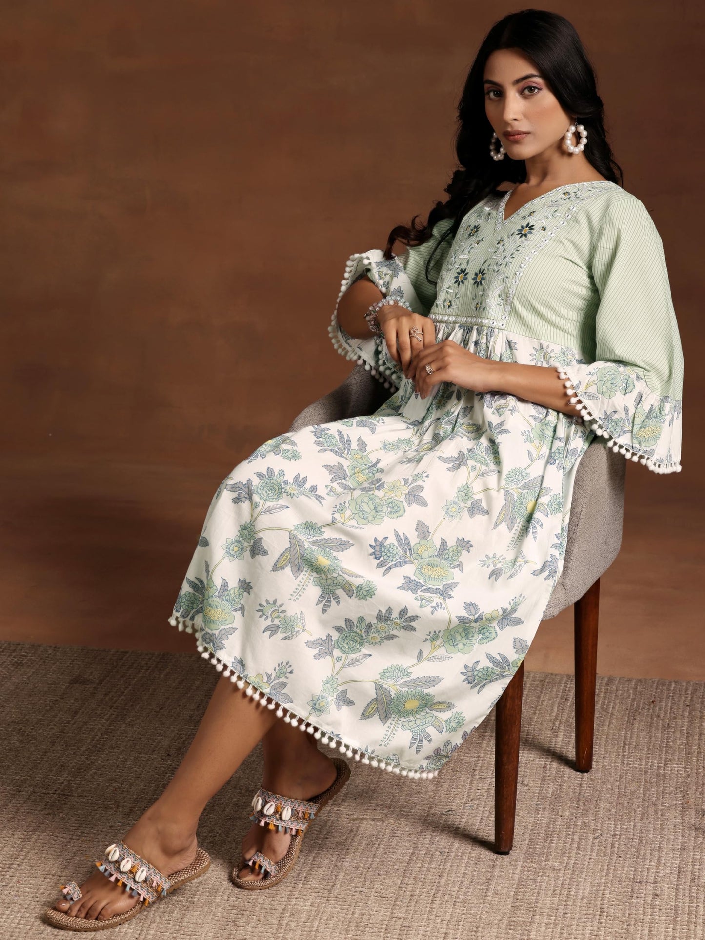 Libas Green Printed Cotton A-Line Kurta