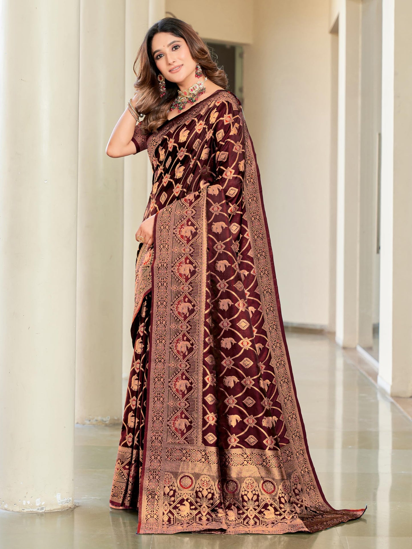 Glory Sarees WomenS Pure Kanjivaram Soft Banarasi Original Satin Silk Saree Elegantly Crafted Graceful Wedding Design With Blou