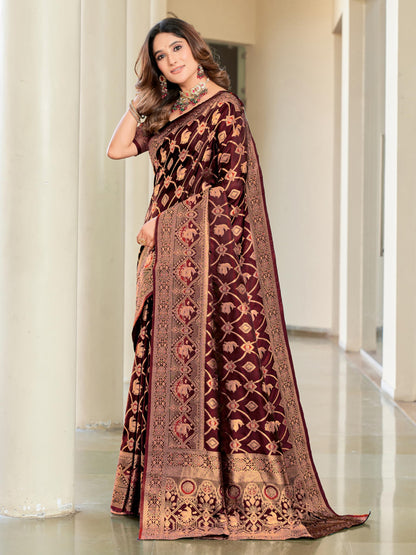 Glory Sarees WomenS Pure Kanjivaram Soft Banarasi Original Satin Silk Saree Elegantly Crafted Graceful Wedding Design With Blou