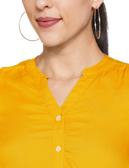 FYLTR Womens Checkered Regular Fit Blouse (FYLAW23WB-002_Spicy Mustard