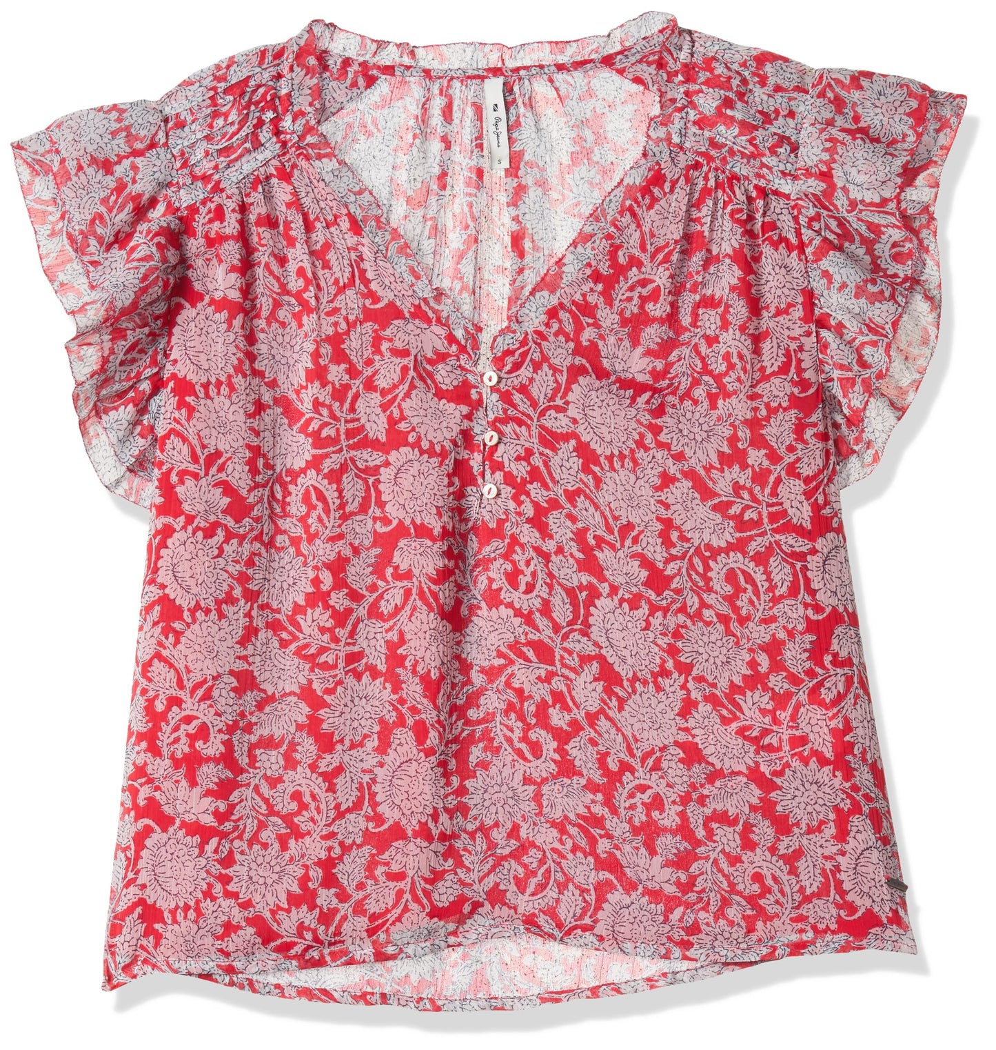 Pepe Jeans Women Polyester Regular Fit Floral Printed Tops,Multicolour,Medium