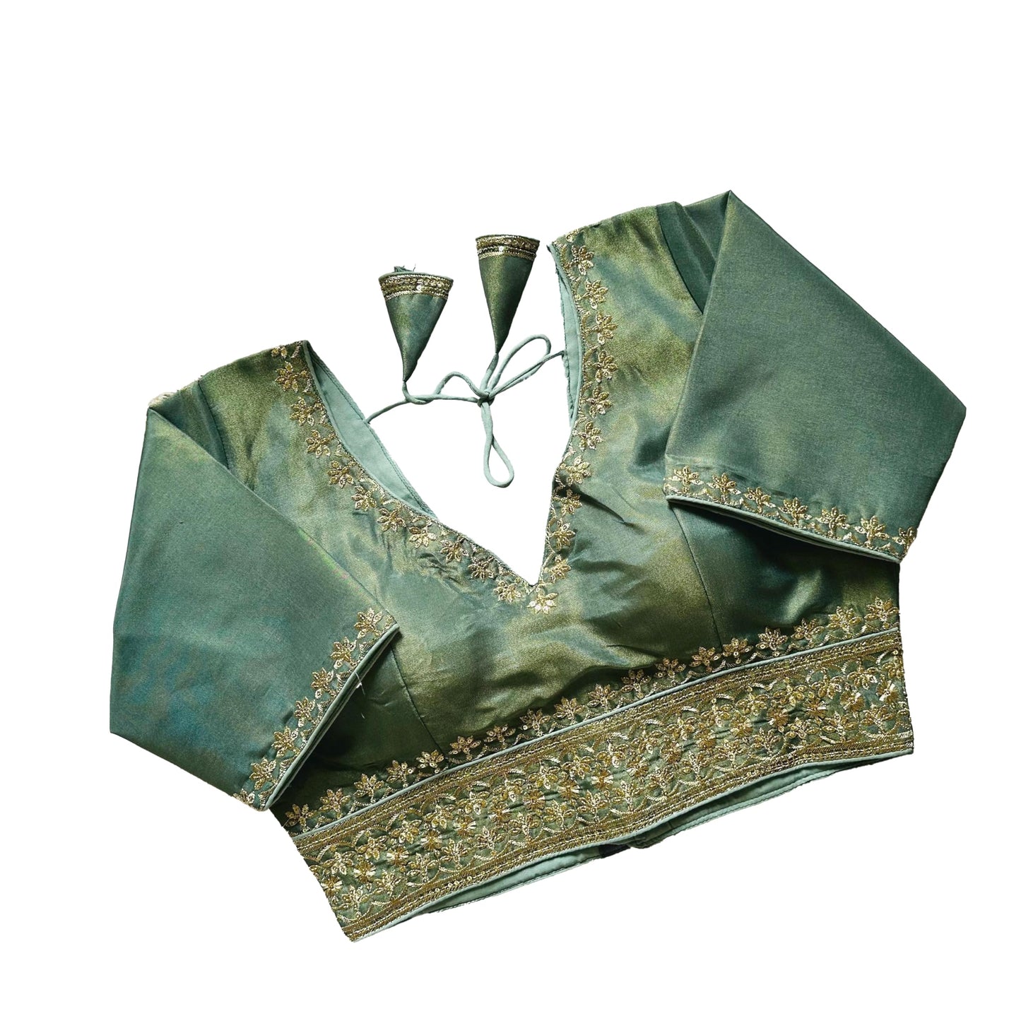 Pujia Mills WomenS Silk Jari Embroidery Sequence Work Round Neck Half Sleeve Readymade Blouse
