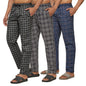 XYXX Mens Super Combed Cotton Checkered Checkmate Pyjamas [Pack of 3] Elasticated Waist, Drawstring | Loungewear for Men in Blu