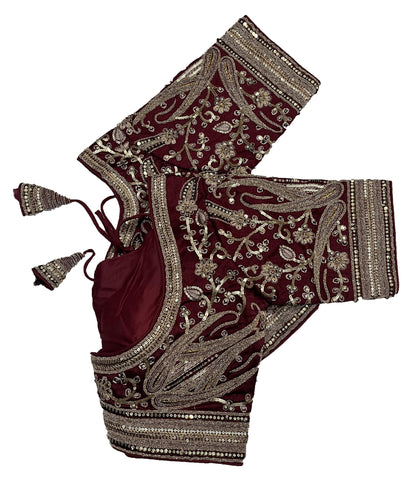 Pujia Mills Womens Embroidery Readymade Bridal Blouse Copper Coding Glitter Sequence Thread Work Indian Ethnic Designer Stitched